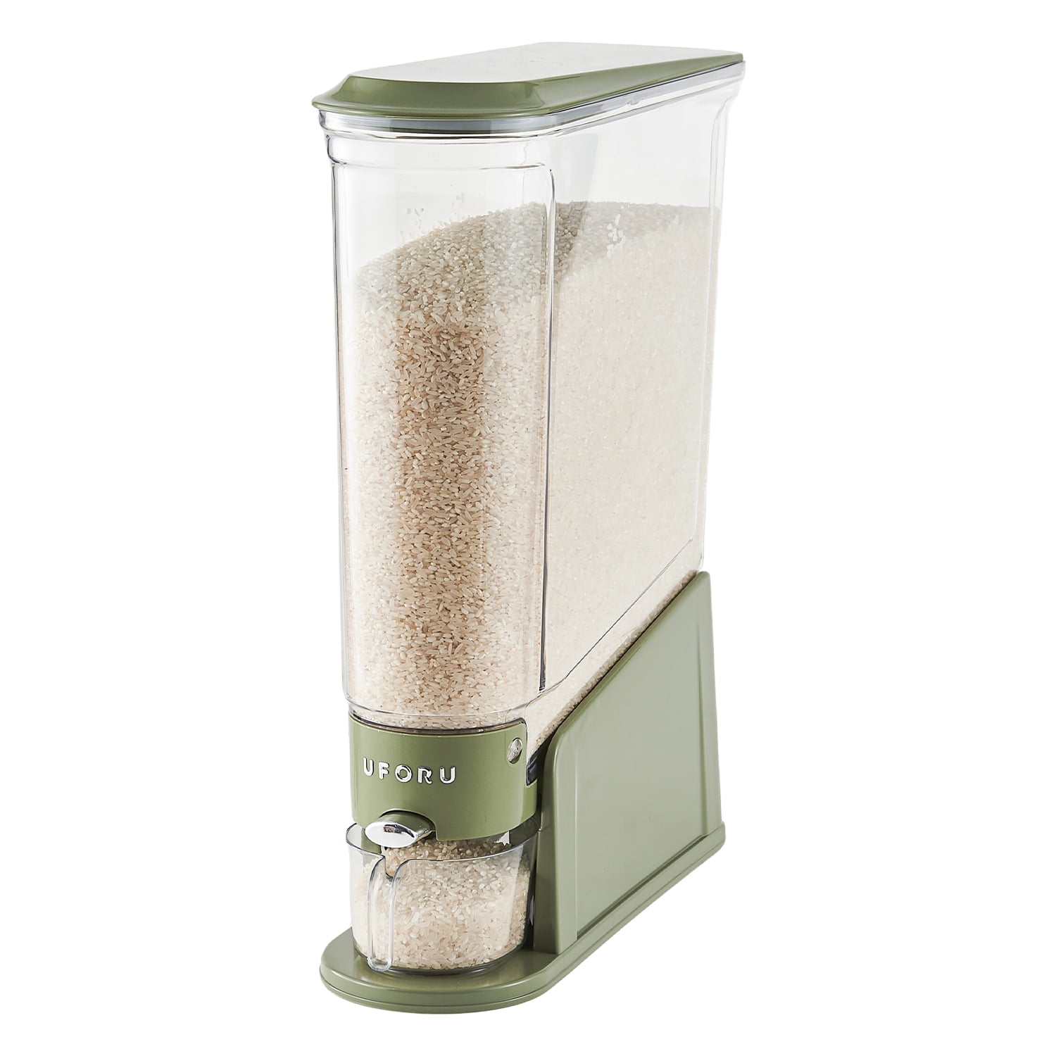 UFORU Cereal Storage Container, Rice Dispenser for Kitchen Organization, Slim Grain Storage Container with Push-Button (22 Lbs,Green)