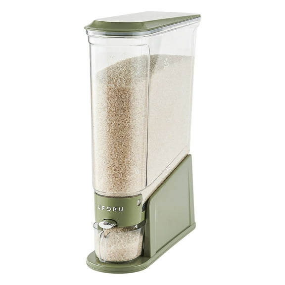 UFORU Cereal Storage Container, Rice Dispenser for Kitchen Organization, Slim Grain Storage Container with Push-Button (22 Lbs,Green)