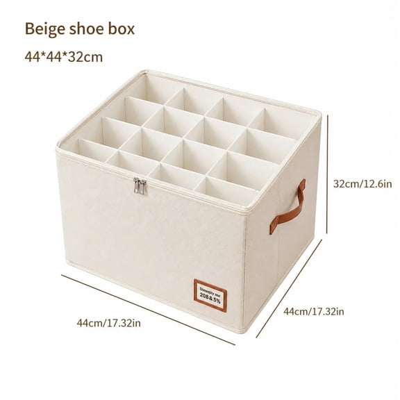 UFORU Closet Shoe Organizer, Fabric Storage Box with Clear Lid and Adjustable Dividers – Collapsible Space-Saving Shoe Storage Bin, Holds 8–16 Pairs, for Closet, Bedroom, Dorm
