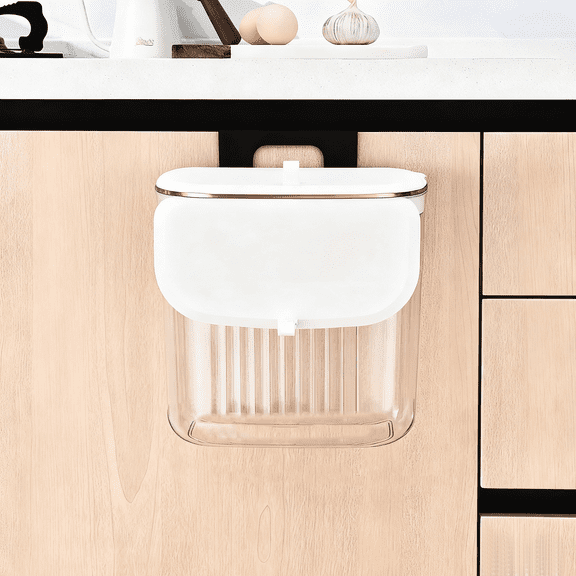 1.9 Gallon Kitchen Trash Can, Wall Mounted Trash Can with Lid, Hanging Small Trash Can for Kitchen Cabinet Door, Transparent Garbage Can for Kitchen & Bathroom