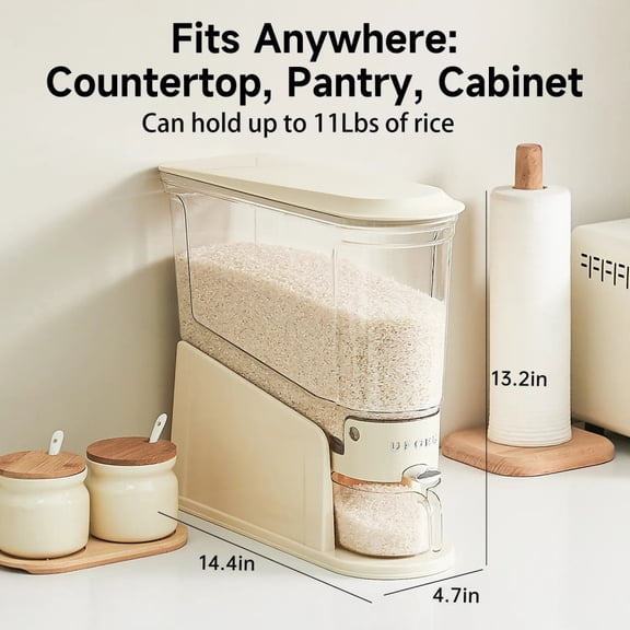 UFORU Narrow-Mouth Sealed Grain Storage Container, Large Capacity 11 lb Rice and Dry Food Dispenser, BPA-Free Food-Grade Storage Box for Rice, Beans,Moisture-Resistant Kitchen Organizer