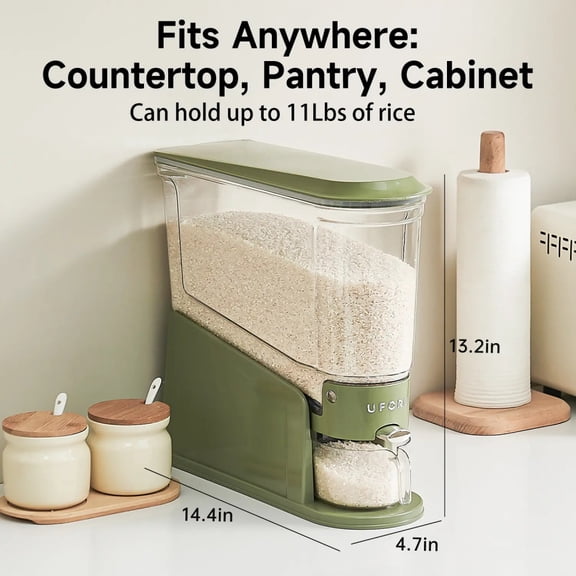UFORU Narrow-Mouth Sealed Grain Storage Container, Large Capacity 11 lb Rice and Dry Food Dispenser, BPA-Free Food-Grade Storage Box for Rice, Beans,Moisture-Resistant Kitchen Organizer