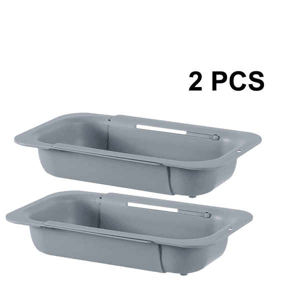 UFORU Over the Sink Extendable Colander Strainer Basket - Wash Vegetables and Fruits, Drain Cooked Pasta and Dry Dishes（Gray,2 PCS）