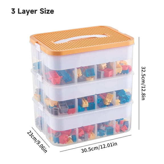 UFORU Small Building Blocks 3-Tier Storage Box, Stackable Clear Plastic Organizer with Lid & Adjustable Dividers – Toy Storage Container for Small Bricks, Tiny Parts, Home & Game Room Organization