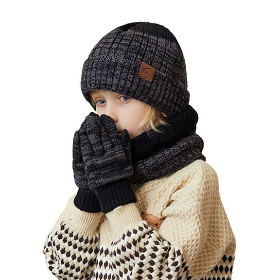 UFOUND 4 To 10 Years Old Children Hat Neck Gloves 3PCS Set Of Warm Winter Ear Protective And Warm Knitted Woolen Hat For Big Children