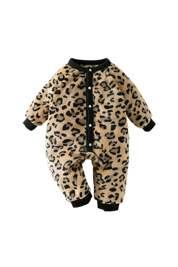 Baby Girls Boys Cartoon Leopard Print Jumpsuit Romper Winter Warm Onesie Toddler Stylish