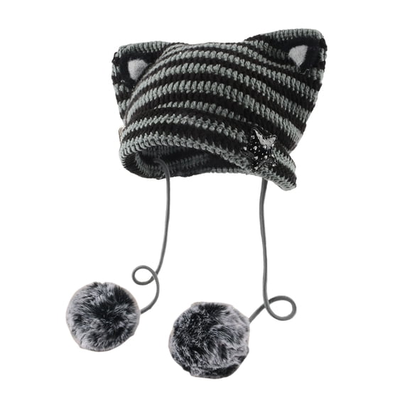UFOUND Cat Ear Gyaru Acubi Crochet Hats Cute Star Pompoms Cutecore Clothes Winter