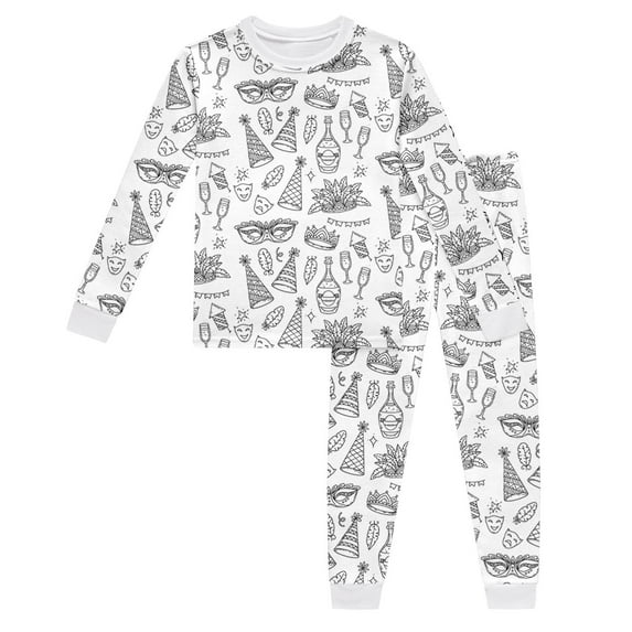 UFOUND Children Crew Neck Long Sleeve Tops Trousers Pajamas DIY Hand Painted Graffiti Colouring Set Home Wear Relaxed Fit Toddler Nightwear