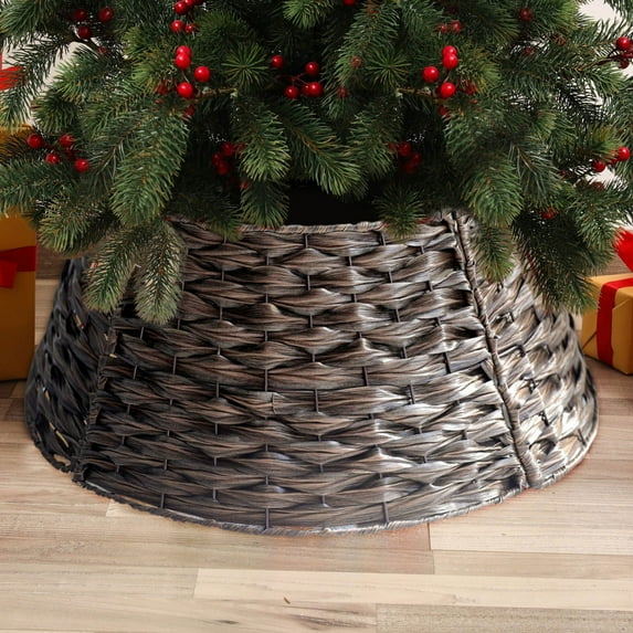 UFOUND Christmas Tree Collar Farmhouse Tree Skirt Xmas Tree Base Cover For Xmas Decoration Woven Holiday Tree Ring Accessory For Home Living Room