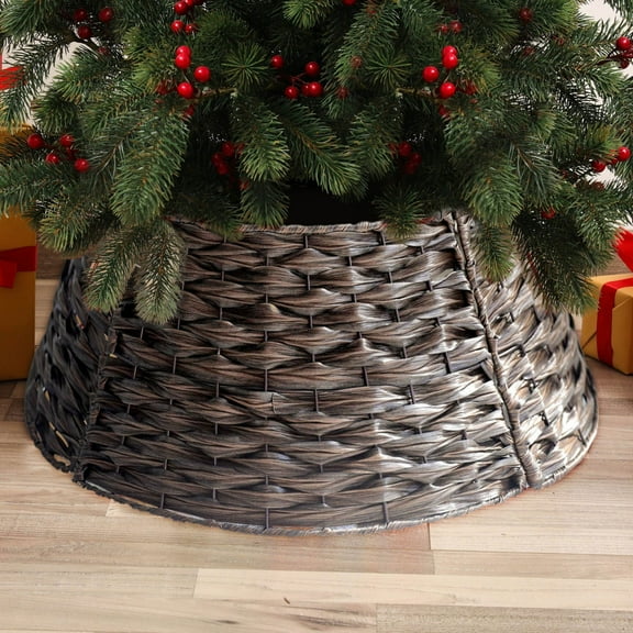 UFOUND Christmas Tree Collar Farmhouse Tree Skirt Xmas Tree Base Cover For Xmas Decoration Woven Holiday Tree Ring Accessory For Home Living Room