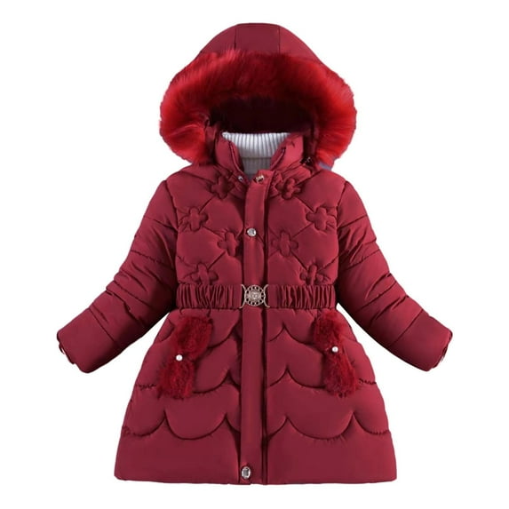 UFOUND Coat Girls Kids Winter Jacket Winter Coats Medium Length Warm Jacket Windproof Children Jacket Hood Outdoor Jacket Quilted Toddler Outwear Cute