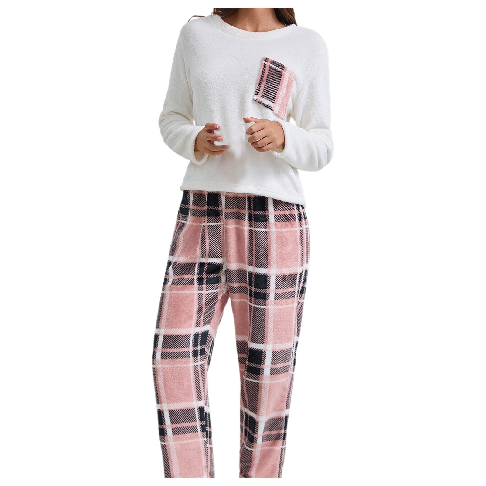 2-Piece Cotton Winter Plaid Flannel Woven Pajama Set