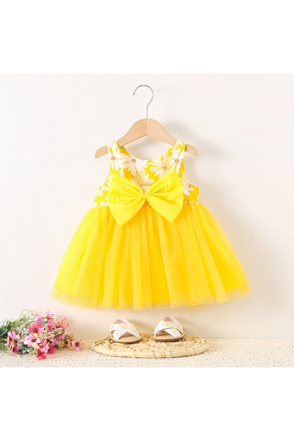 Girl Dress Floral Princess Beach Vacation Ruffles Summer Dress Girls Sleeveless Bowknot Infants Dresses Sundress Comfy Dailywear