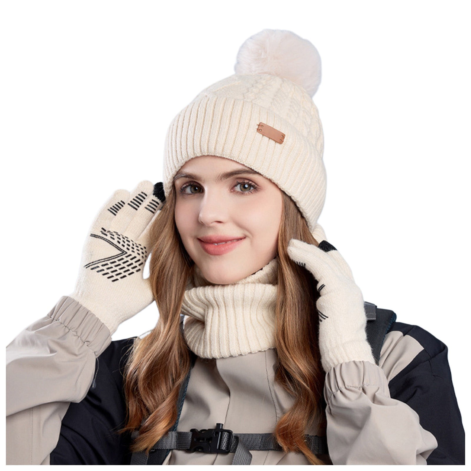 Winter Cap Girls Cream Hat And Gloves Fleece Caps Hats And Scarves