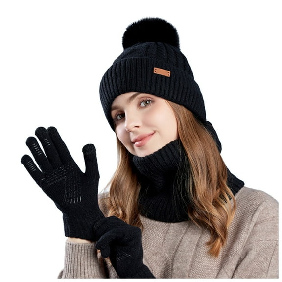 UFOUND Hat Cap Scarf And Glove Set Fashionable Outdoor Women Warm Three Piece Set Winter