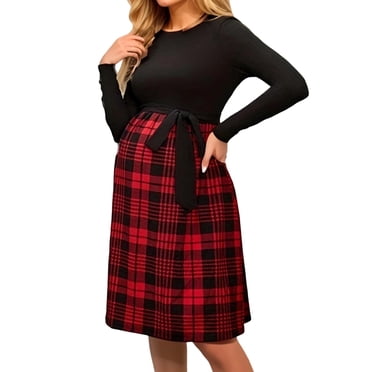 Long Sleeve Maternity Wear DEBELLY Maternity Tunic Top - Long Sleeve Color Block Pregnancy Shirt With Crochet Pocket Maternity Casual Wear