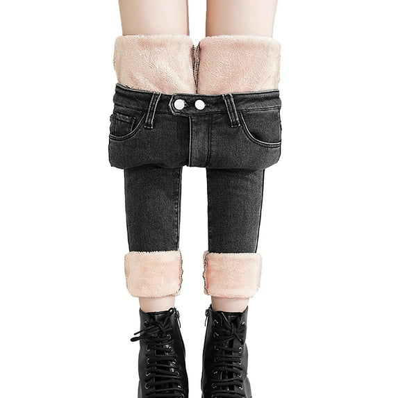 UFOUND Maternity Women's High Waist Loose Thickened Warm Straight Jeans Haren Pants