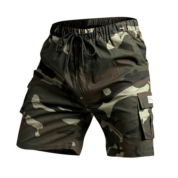 UFOUND Men Drawstring Plus Size Summer Camo Shorts Multi Pockets Cargo Pants Classic Bottoms Streetwear