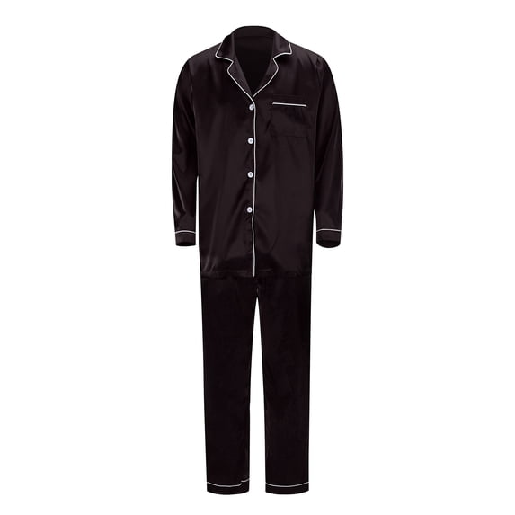 UFOUND Men Satin Silk Button Down Pajamas PJs Sets Solid Color Two Piece Homewear Sleepwear Loungewear Long Sleeve Silky Nightwear