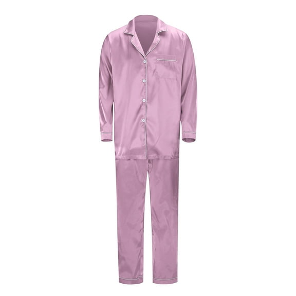 UFOUND Men Satin Silk Button Down Pajamas PJs Sets Solid Color Two Piece Homewear Sleepwear Loungewear Long Sleeve Silky Nightwear