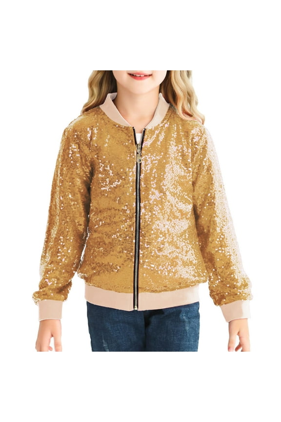 Sequin Jackets Girls Long Sleeve Zip Up Jacket For Kids Christmas Shiny Fashion Clothes Toddler Cozy Dailywear
