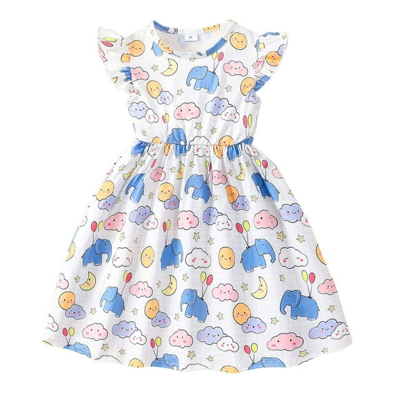 UFOUND Toddler Children Girls Dresses Short Sleeve Cartoon Prints Dress Sundress Comfort Dailywear
