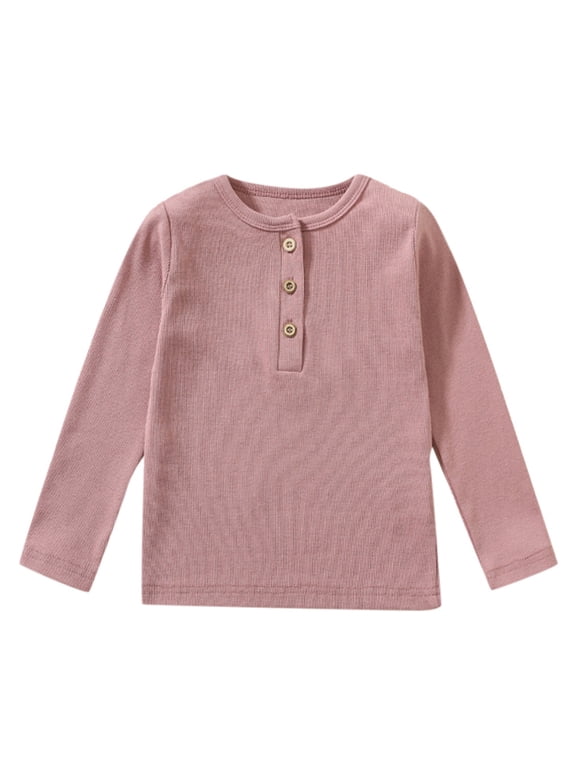 Toddler Kids Baby Girls Boys Long Sleeve Ribbed T Shirt Tops Child T-Shirts Comfort Dailywear