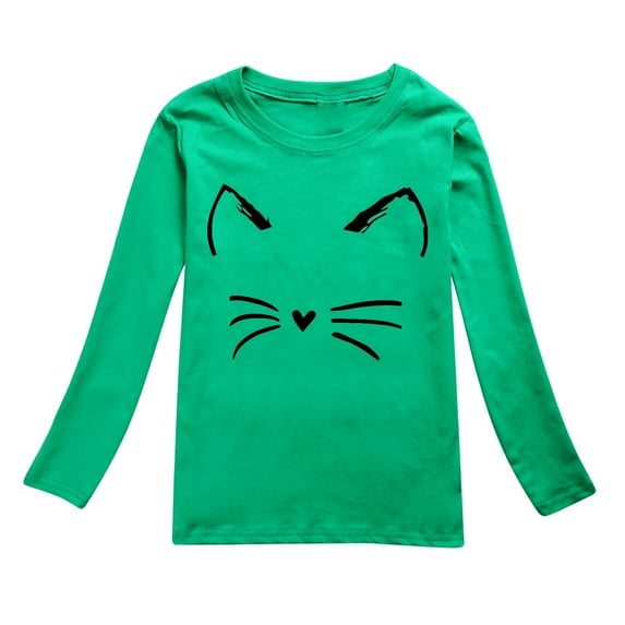 UFOUND Toddler T Shirt Tops Boys Girls Autumn Long Sleeve Cartoon Cat Prints Tshirts Stylish