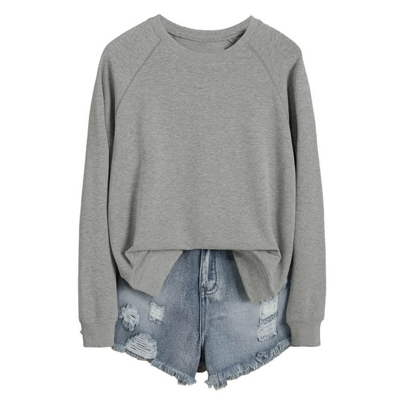 UFOUND Winter Sweatshirt For Women Tops Casual Raglan Long Sleeve Crew Neck Pullover Casual Solid Color Tops Cozy Outwear