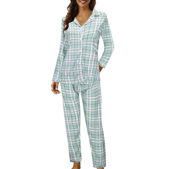UFOUND Women Casual Lapel Button Print Two Piece Long Sleeve Pajamas Sets Homewear Sleepwear Nightwear Loungewear Pjs Pyjamas Lovely