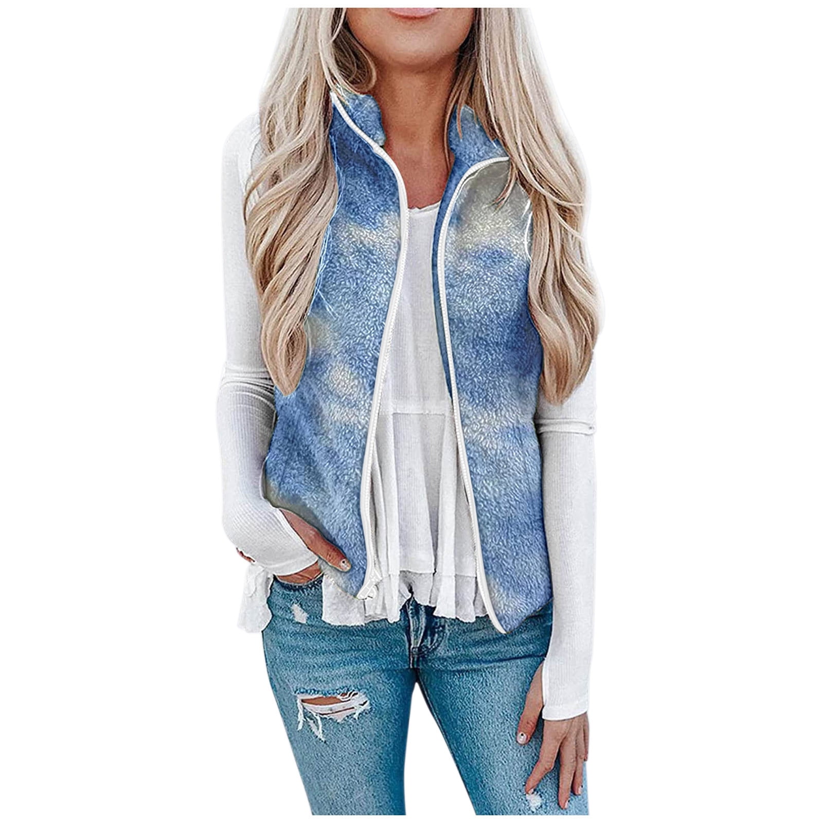 Pocketed Zipper and Button Vest Coat