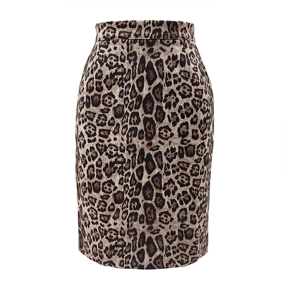UFOUND Women Faux Suede Leopard Pencil Skirt Knee Length High Waist Print Bodycon Midi Skirts Cute