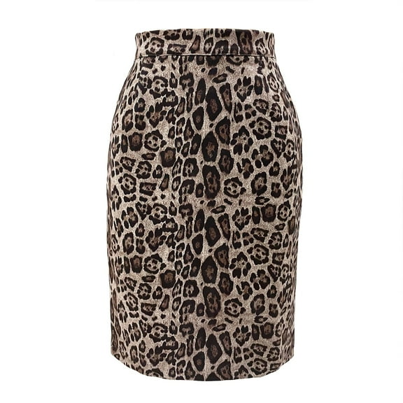UFOUND Women Faux Suede Leopard Pencil Skirt Knee Length High Waist Print Bodycon Midi Skirts Trendy