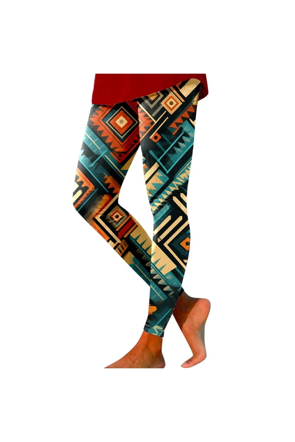 Women Geometry Boho Print Tights Leggings Yoga Sport High Waist Tummy Control Stylish Workout Trousers
