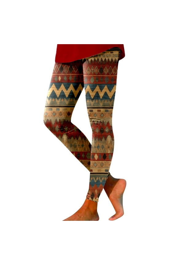 Women Geometry Boho Print Tights Leggings Yoga Sport High Waist Tummy Control Stylish Workout Trousers