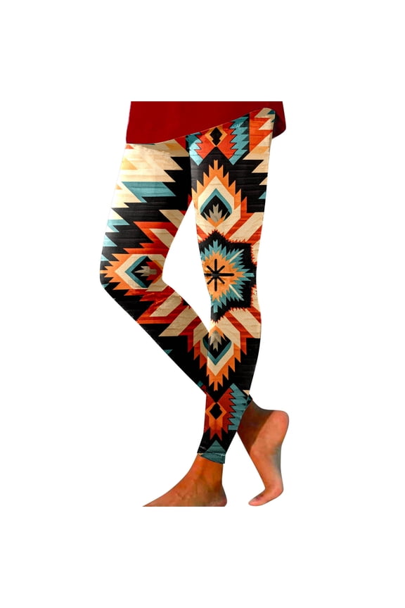 Women Geometry Boho Print Tights Leggings Yoga Sport High Waist Tummy Control Stylish Workout Trousers