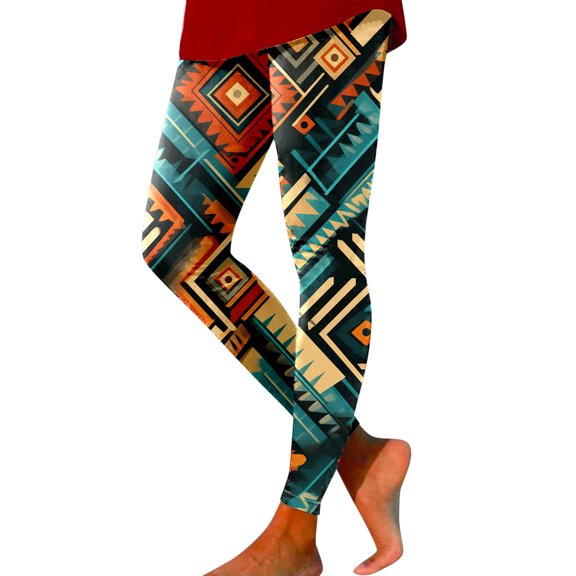 UFOUND Women Geometry Boho Print Tights Leggings Yoga Sport High Waist Tummy Control Versatile Workout Trousers