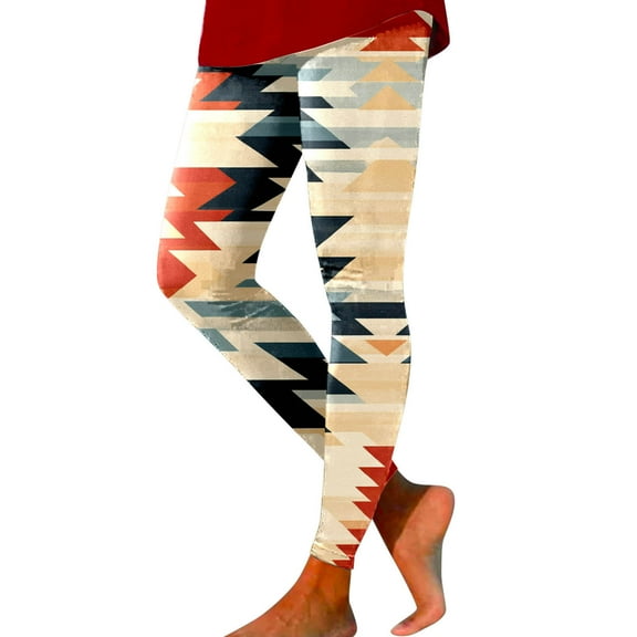 UFOUND Women Geometry Boho Print Tights Leggings Yoga Sport High Waist Tummy Control Versatile Workout Trousers