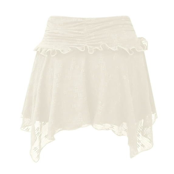 UFOUND Women Lace Mini Skirt Ruffled Skirt Low Waist Tiered Pleated Flowy Skirt Versatile