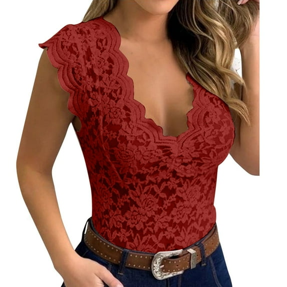 UFOUND Women Ladies Fashion Sexy Lace V-Neck T Shirt Tops Lingerie Chemise Nightwear Comfort Intimate