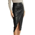 thumbnail image 1 of UFOUND Women Leather Midi Skirt High Waist Front Slit Zip Back Ruched Bodycon Fall Club Long Skirts Classic, 1 of 5
