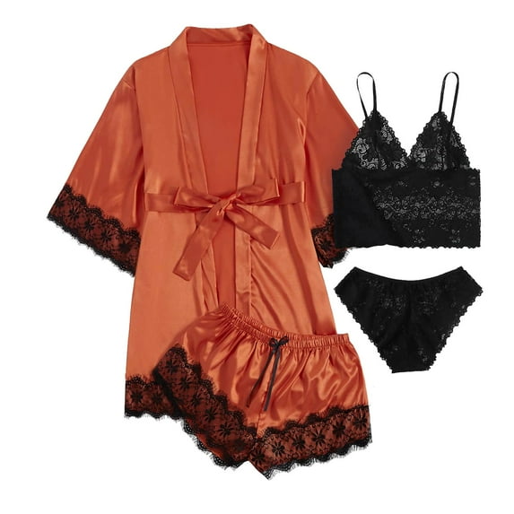 UFOUND Women Long Pyjama Set Placket Silk Nightwear Tops And Shorts Casual Plain Sleepwear Nightdress Lovely