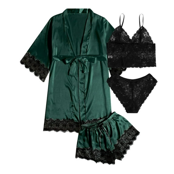 UFOUND Women Long Pyjama Set Placket Silk Nightwear Tops And Shorts Casual Plain Sleepwear Nightdress Stylish