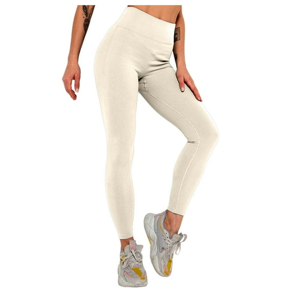 UFOUND Women Ribbed Fitness Leggings Seamless High Waist Tights For Gym Exercise Yoga Running Stretch Fit Trousers