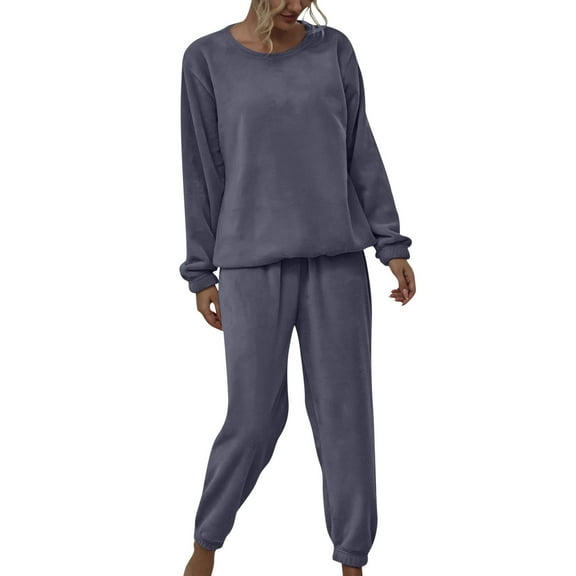 UFOUND Women Sleepwear Solid Color Flannel Pants Sets Leisure Wear Wear Suit Pajamas Homewear Loungewear Nightwear Leisure