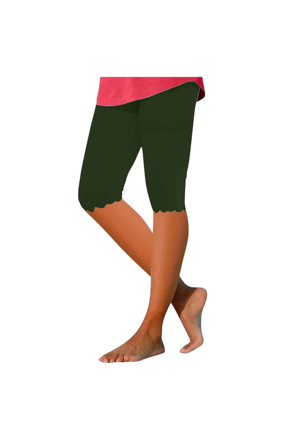 Women Solid Color Knee Length Pants Summer Leggings Casual Solid Color Comfortable Tummy Control Soft Workout Trousers