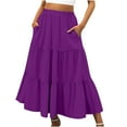 thumbnail image 1 of UFOUND Women Summer Boho Elastic Waist Pleated A-Line Flowy Swing Tiered Long Beach Skirt With Pockets Casual, 1 of 4