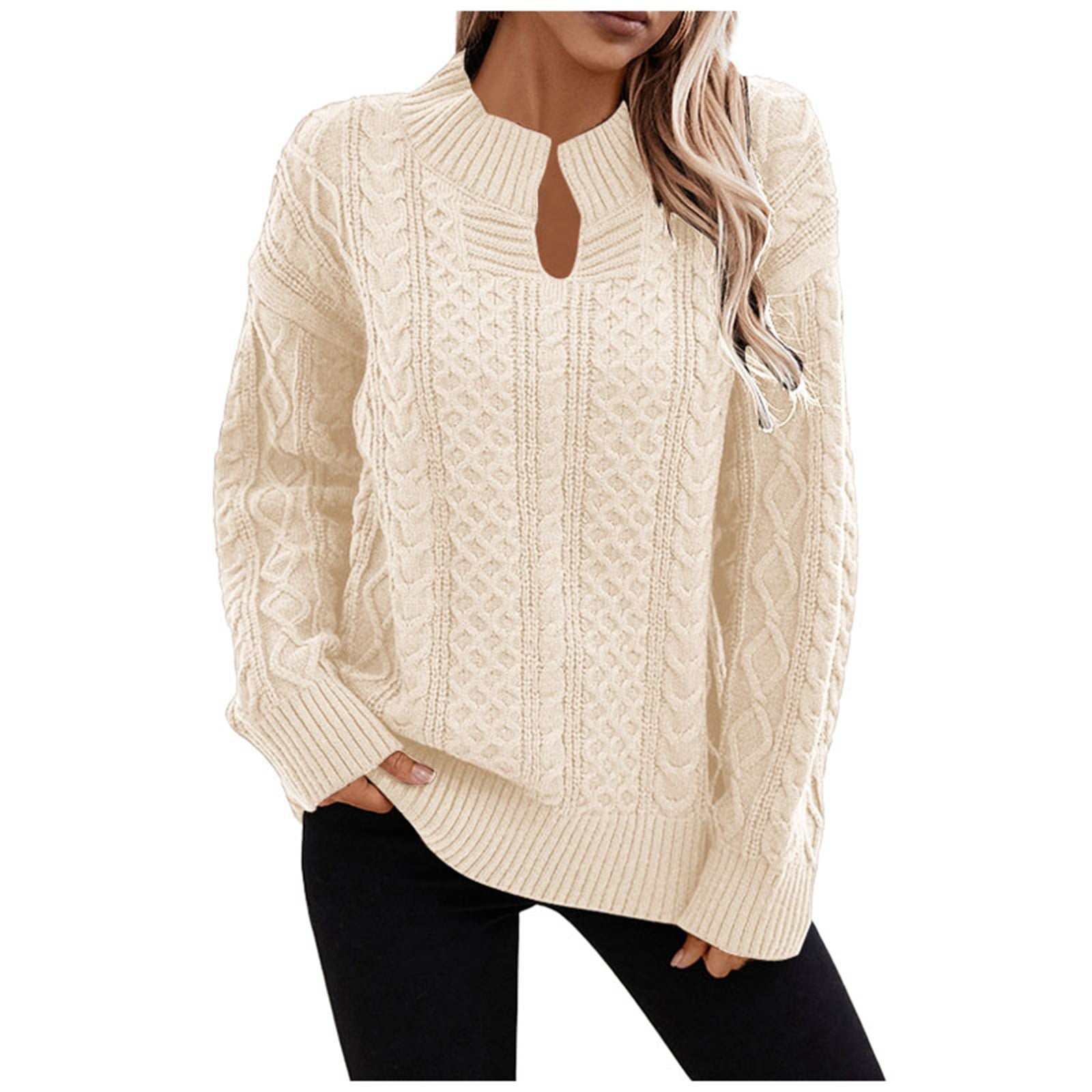 UFOUND Women Thick V Neck Sweater Pullover Jumper Long Sleeve Knit Autumn Sweater Tops Versatile Fall 2024 Walmart Business Supplies