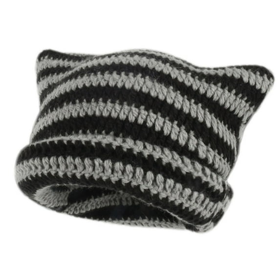 UFOUND Women Winter Cat Ears Hats Soft Slouchy Striped Knitted Hat Trendy Warm Crochet Braided Knitted Hats