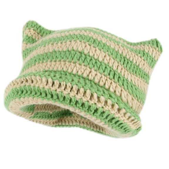 UFOUND Women Winter Cat Ears Hats Soft Slouchy Striped Knitted Hat Trendy Warm Crochet Braided Knitted Hats